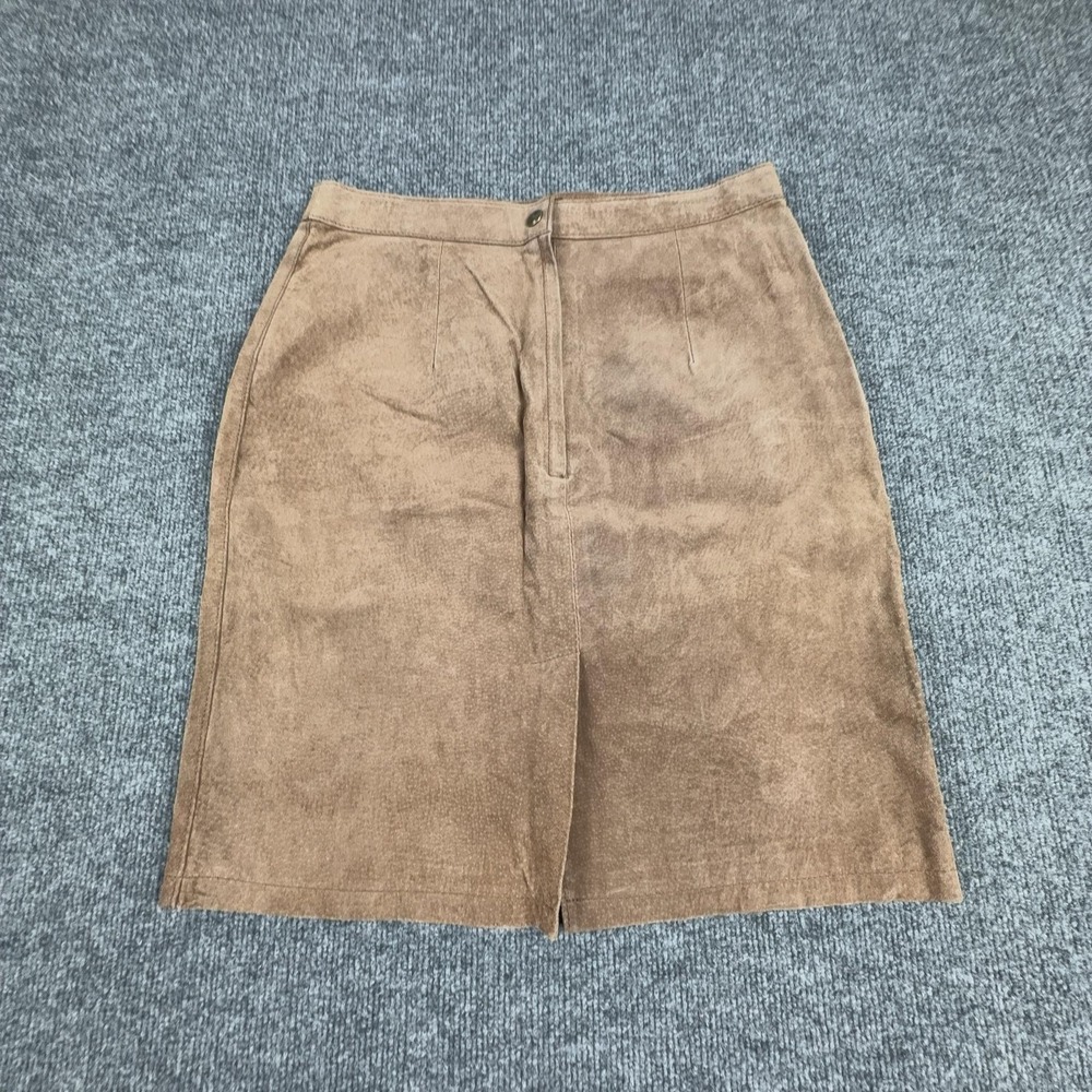 G-III Leather Skirt Womens 13/14 Brown Leather‎ Pencil Knee Length Lined Zip